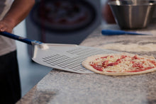 Load image into Gallery viewer, Gi.Metal Azzurra rectangular perforated Pizza Peel 33cm, handle 60cm