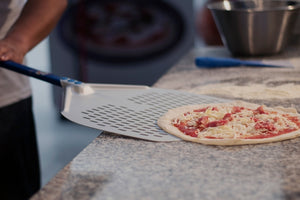 Gi.Metal Azzurra rectangular perforated Pizza Peel 33cm, handle 60cm